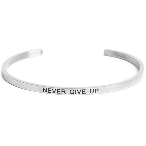 Armband med budskap - Cuff, Silver, Never Give Up