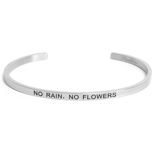 Armband med budskap - Cuff, Silver, No Rain No Flowers