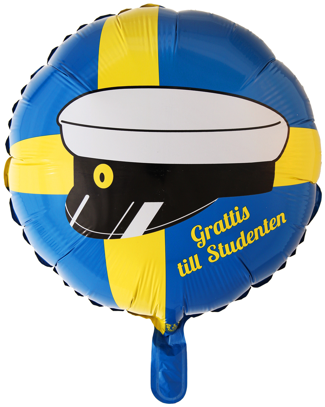Blå/gul folieballong med Studentmössa