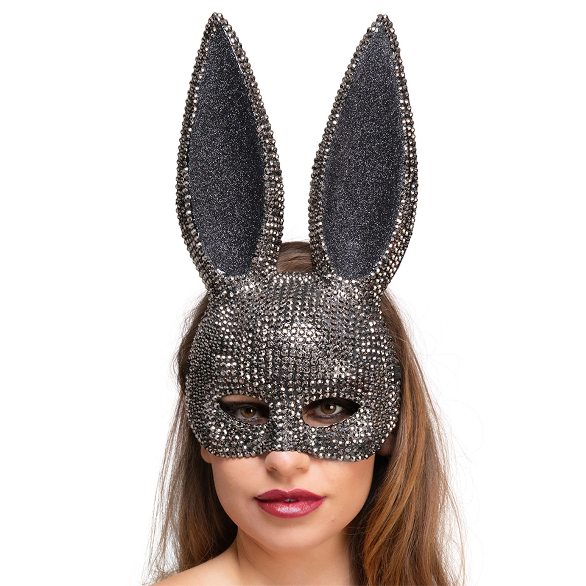 Kanin Halvmask med Strass