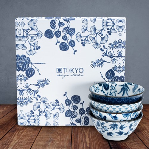 Set med skålar - Flora Japonica, Tokyo Design Studio, Blå